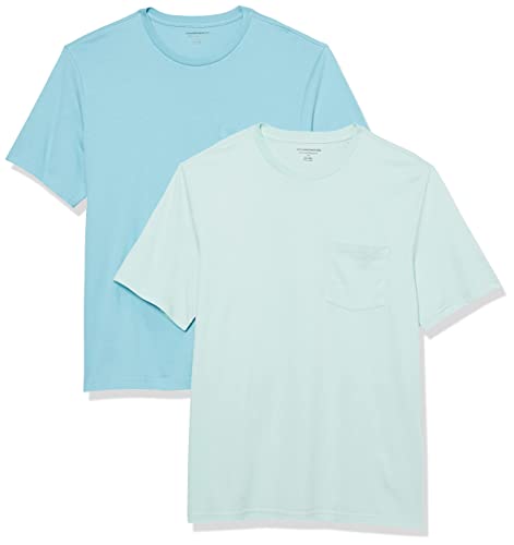 Amazon Essentials Herren T-Shirt mit kurzen Ärmeln, Rundhalsausschnitt und Tasche in normaler Passform, 2er-Pack, Aquablau/Hellblau, XXL von Amazon Essentials