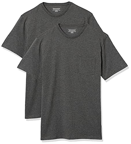 Amazon Essentials Herren T-Shirt mit kurzen Ärmeln, Rundhalsausschnitt und Tasche in normaler Passform, 2er-Pack, Dunkelgrau Meliert, XXL Große Größen Tall von Amazon Essentials