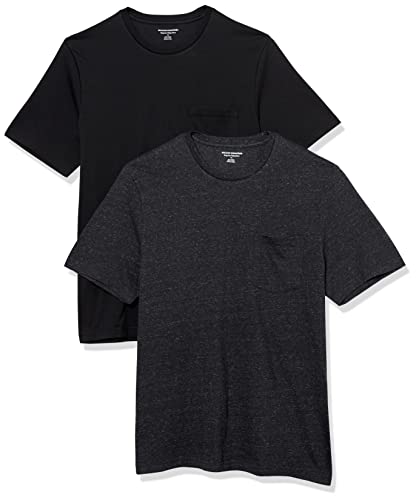 Amazon Essentials Herren T-Shirt mit kurzen Ärmeln, Rundhalsausschnitt und Tasche in normaler Passform, 2er-Pack, Dunkelgrau Meliert/Schwarz, XXL von Amazon Essentials