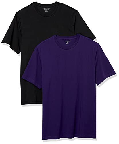 Amazon Essentials Herren T-Shirt mit kurzen Ärmeln, Rundhalsausschnitt und Tasche in normaler Passform, 2er-Pack, Dunkelpurpur/Schwarz, 4XL Große Größen von Amazon Essentials