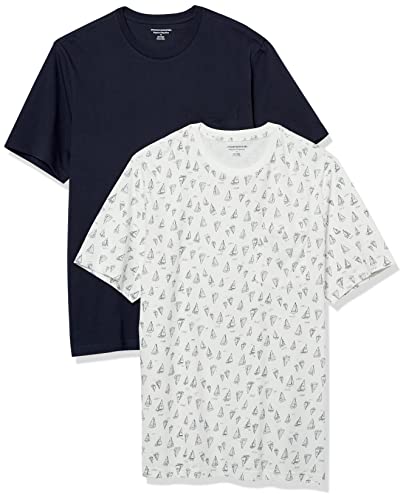 Amazon Essentials Herren T-Shirt mit kurzen Ärmeln, Rundhalsausschnitt und Tasche in normaler Passform, 2er-Pack, Grau Bootsmuster/Marineblau, XS Amazon Essentials Herren T-Shirt mit kurzen Ärmeln, Rundhalsausschnitt und Tasche in normaler Passform, 2er-Pack, Grau Bootsmuster/Marineblau, XS von Amazon Essentials