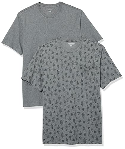 Amazon Essentials Herren T-Shirt mit kurzen Ärmeln, Rundhalsausschnitt und Tasche in normaler Passform, 2er-Pack, Grau Meliert, XS von Amazon Essentials