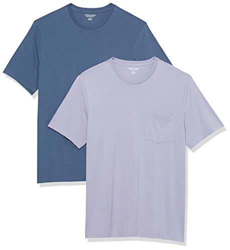 Amazon Essentials Herren T-Shirt mit kurzen Ärmeln, Rundhalsausschnitt und Tasche in normaler Passform, 2er-Pack, Lavendel/Verwaschenes Blau, M von Amazon Essentials