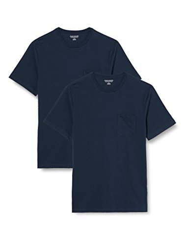 Amazon Essentials Herren T-Shirt mit kurzen Ärmeln, Rundhalsausschnitt und Tasche in normaler Passform, 2er-Pack, Marineblau, 3XL Große Größen Tall von Amazon Essentials