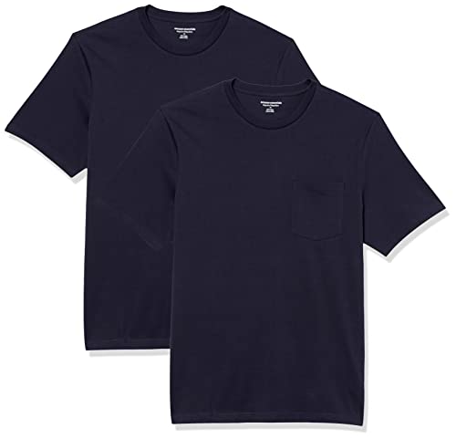 Amazon Essentials Herren T-Shirt mit kurzen Ärmeln, Rundhalsausschnitt und Tasche in normaler Passform, 2er-Pack, Marineblau, L von Amazon Essentials