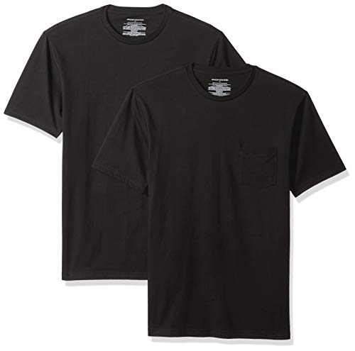 Amazon Essentials Herren T-Shirt mit kurzen Ärmeln, Rundhalsausschnitt und Tasche in normaler Passform, 2er-Pack, Schwarz, 4XL Große Größen Tall von Amazon Essentials