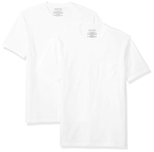 Amazon Essentials Herren T-Shirt mit kurzen Ärmeln, Rundhalsausschnitt und Tasche in normaler Passform, 2er-Pack, Weiß, 5XL Große Größen Tall von Amazon Essentials