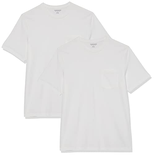 Amazon Essentials Herren T-Shirt mit kurzen Ärmeln, Rundhalsausschnitt und Tasche in normaler Passform, 2er-Pack, Weiß, XXL Große Größen Tall von Amazon Essentials