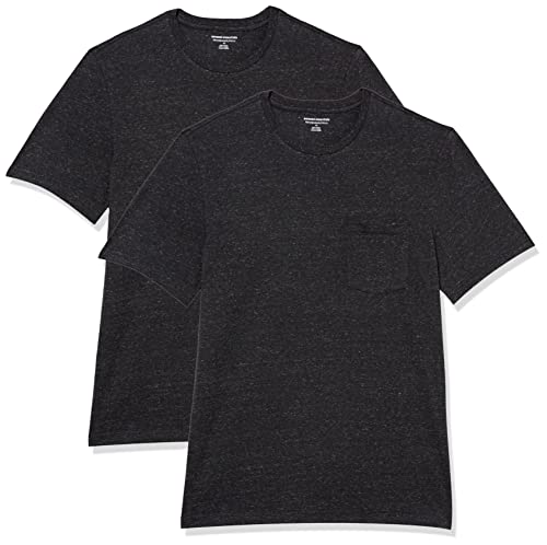 Amazon Essentials Herren T-Shirt mit kurzen Ärmeln, Rundhalsausschnitt und Tasche in schmaler Passform, 2er-Pack, Dunkelgrau Meliert, M von Amazon Essentials