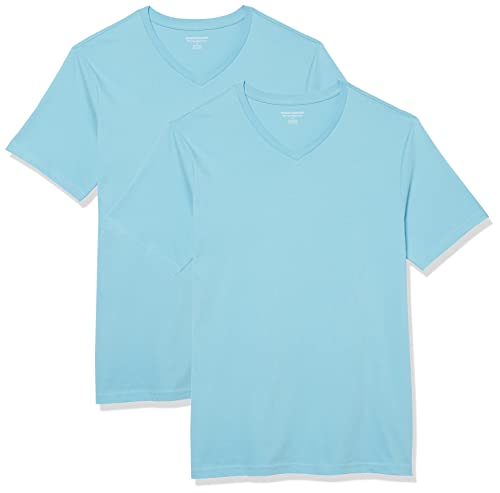 Amazon Essentials Herren Kurzärmelige T-Shirts mit V-Ausschnitt, 2er-Pack, Aquablau, M von Amazon Essentials