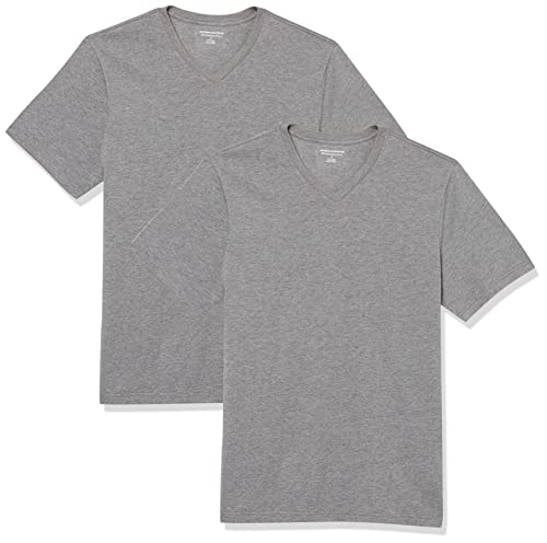 Amazon Essentials Herren Kurzärmelige T-Shirts mit V-Ausschnitt, 2er-Pack, Grau Meliert, XXL von Amazon Essentials