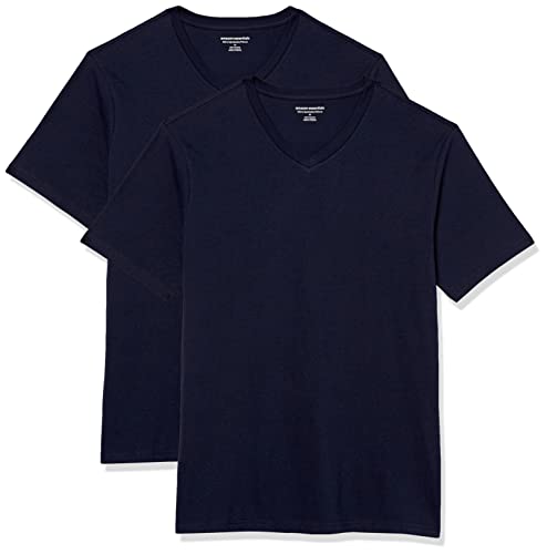 Amazon Essentials Herren Kurzärmelige T-Shirts mit V-Ausschnitt, 2er-Pack, Marineblau, L von Amazon Essentials