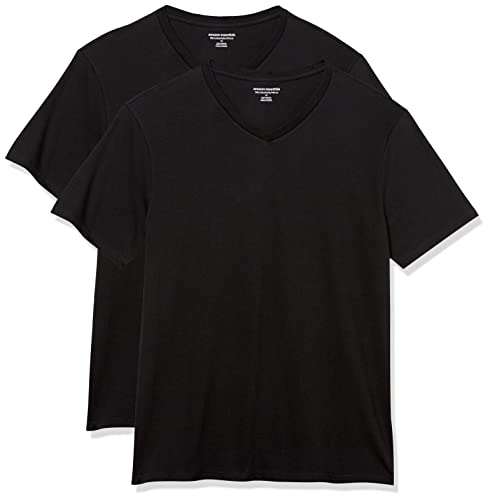 Amazon Essentials Herren T-Shirt mit kurzen Ärmeln, V-Ausschnitt und schmaler Passform, 2er-Pack, Schwarz, XXL von Amazon Essentials
