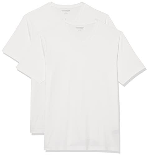 Amazon Essentials Herren Kurzärmelige T-Shirts mit V-Ausschnitt, 2er-Pack, Weiß, L von Amazon Essentials