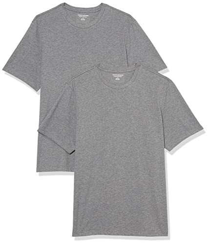 Amazon Essentials Herren T-Shirt mit kurzen Ärmeln und Rundhalsausschnitt in normaler Passform, 2er-Pack, Grau Meliert, XS von Amazon Essentials