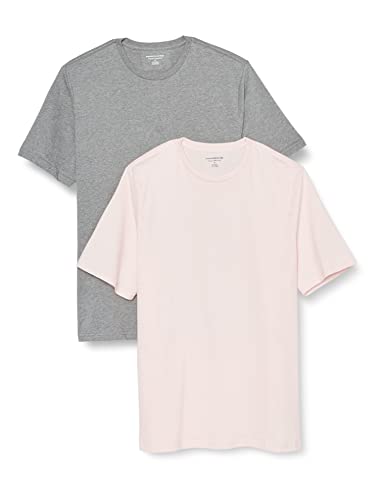 Amazon Essentials Herren T-Shirt mit kurzen Ärmeln und Rundhalsausschnitt in normaler Passform, 2er-Pack, Blassrosa/Grau Meliert, XS von Amazon Essentials