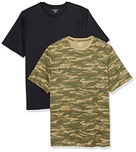 Amazon Essentials Herren T-Shirt mit kurzen Ärmeln und Rundhalsausschnitt in normaler Passform, 2er-Pack, Military Muster/Schwarz, M von Amazon Essentials