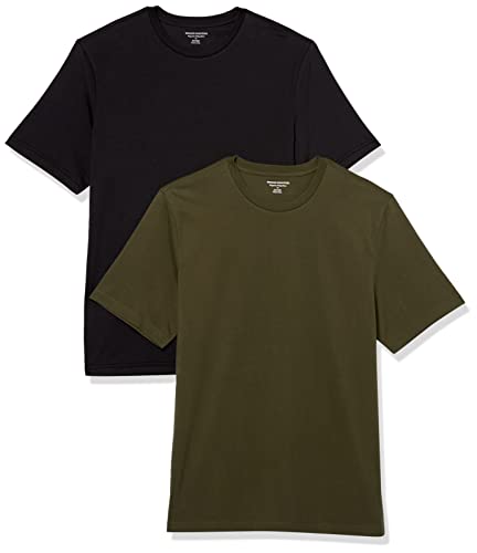 Amazon Essentials Herren T-Shirt mit kurzen Ärmeln und Rundhalsausschnitt in normaler Passform, 2er-Pack, Olivgrün/Schwarz, S von Amazon Essentials