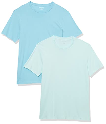 Amazon Essentials Herren T-Shirt mit kurzen Ärmeln und Rundhalsausschnitt in schmaler Passform, 2er-Pack, Aquablau/Hellblau, L von Amazon Essentials