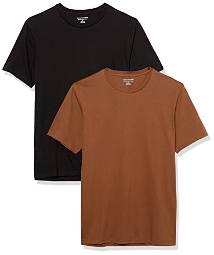 Amazon Essentials Herren T-Shirt mit kurzen Ärmeln und Rundhalsausschnitt in schmaler Passform, 2er-Pack, Braun/Schwarz, XXL von Amazon Essentials