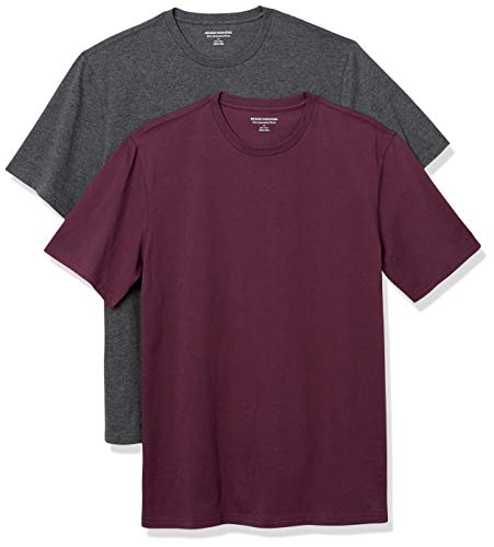 Amazon Essentials Herren T-Shirt mit kurzen Ärmeln und Rundhalsausschnitt in schmaler Passform, 2er-Pack, Burgunderrot/Dunkelgrau Meliert, XXL von Amazon Essentials