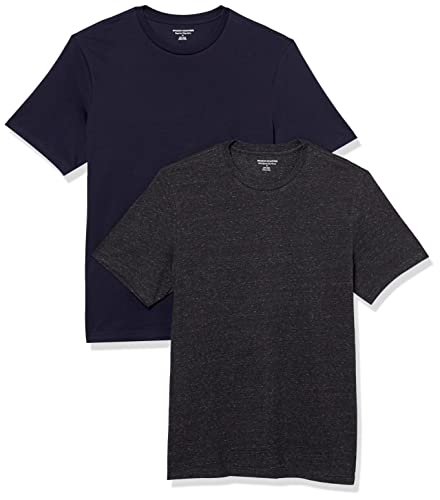 Amazon Essentials Herren T-Shirt mit kurzen Ärmeln und Rundhalsausschnitt in schmaler Passform, 2er-Pack, Dunkelgrau Meliert/Marineblau, M von Amazon Essentials