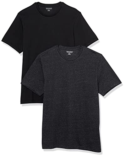 Amazon Essentials Herren T-Shirt mit kurzen Ärmeln und Rundhalsausschnitt in schmaler Passform, 2er-Pack, Dunkelgrau Meliert/Schwarz, M von Amazon Essentials