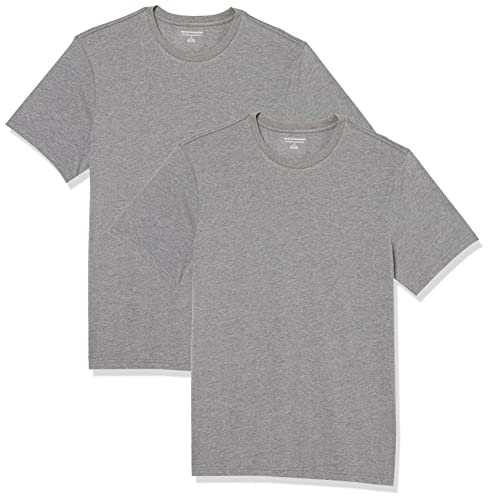 Amazon Essentials Herren T-Shirt mit kurzen Ärmeln und Rundhalsausschnitt in schmaler Passform, 2er-Pack, Grau Meliert, XXL von Amazon Essentials