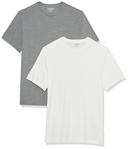 Amazon Essentials Herren T-Shirt mit kurzen Ärmeln und Rundhalsausschnitt in schmaler Passform, 2er-Pack, Grau Meliert/Weiß, XS Amazon Essentials Herren T-Shirt mit kurzen Ärmeln und Rundhalsausschnitt in schmaler Passform, 2er-Pack, Grau Meliert/Weiß, XS von Amazon Essentials