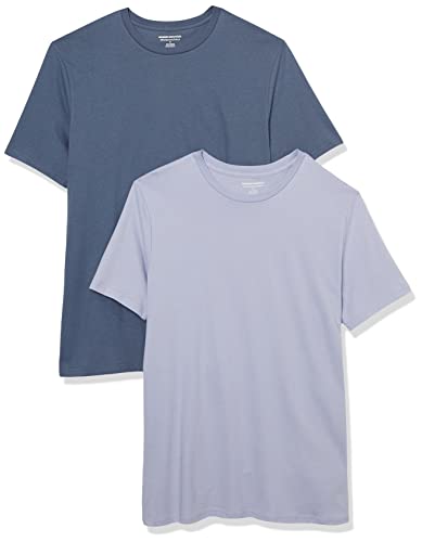 Amazon Essentials Herren T-Shirt mit kurzen Ärmeln und Rundhalsausschnitt in schmaler Passform, 2er-Pack, Lavendel/Verwaschenes Blau, L von Amazon Essentials