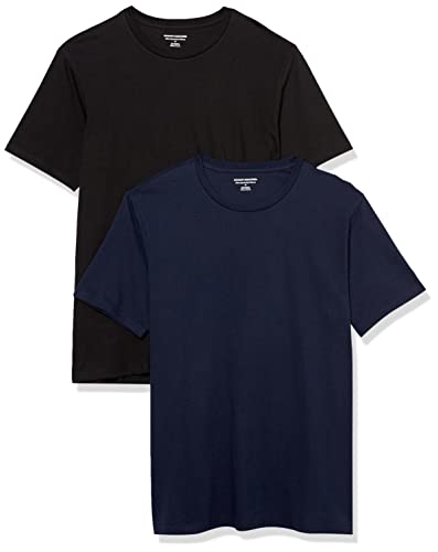 Amazon Essentials Herren T-Shirt mit kurzen Ärmeln und Rundhalsausschnitt in schmaler Passform, 2er-Pack, Marineblau/Schwarz, XXL von Amazon Essentials