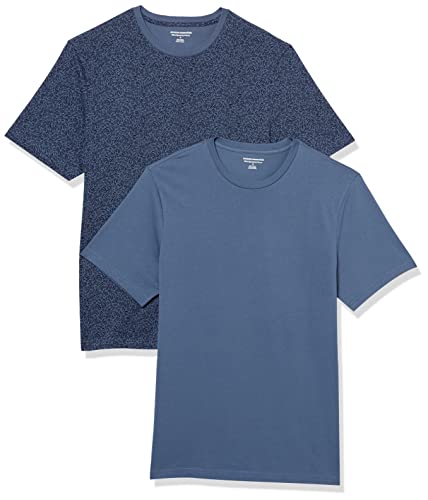 Amazon Essentials Herren T-Shirt mit kurzen Ärmeln und Rundhalsausschnitt in schmaler Passform, 2er-Pack, Marineblau Blumenaufdruck/Verwaschenes Blau, S von Amazon Essentials