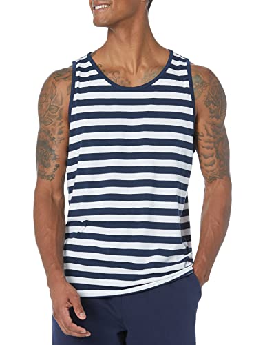 Amazon Essentials Herren Tanktop, Normale Passform, Marineblau Weiß Streifen, XXL von Amazon Essentials