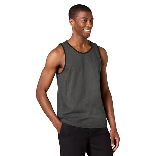 Amazon Essentials Herren Tanktop, Normale Passform, Schwarz Dunkelgrau Meliert, XXL von Amazon Essentials