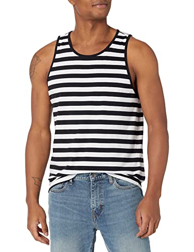 Amazon Essentials Herren Tanktop, Normale Passform, Schwarz Weiß Querstreifen, M von Amazon Essentials