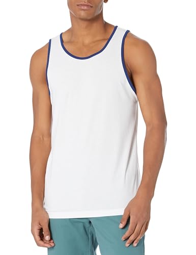 Amazon Essentials Herren Tanktop, Schmale Passform, Weiß/Blau, L von Amazon Essentials