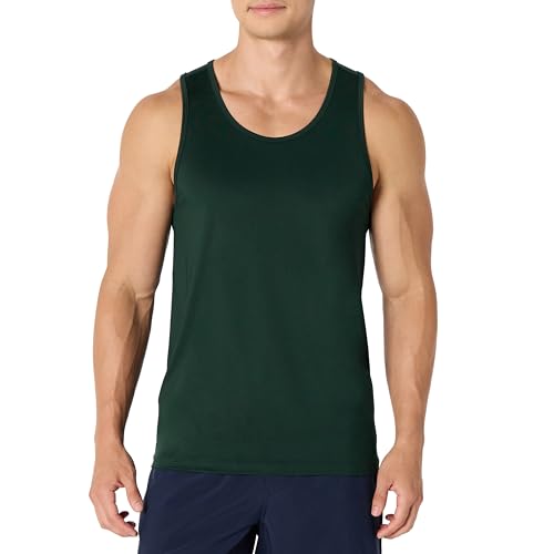 Amazon Essentials Herren Tanktop-T-Shirt Tech-Stretch, Dunkelgrün, L von Amazon Essentials