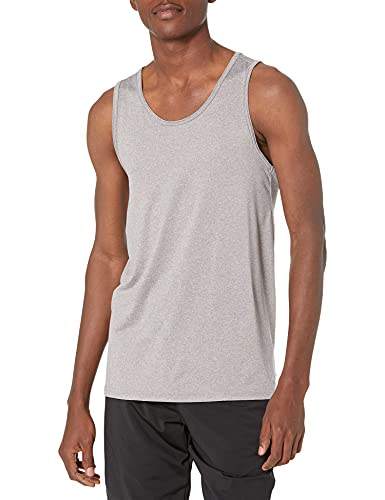 Amazon Essentials Herren Tanktop-T-Shirt Tech-Stretch, Hellgrau Meliert, S von Amazon Essentials