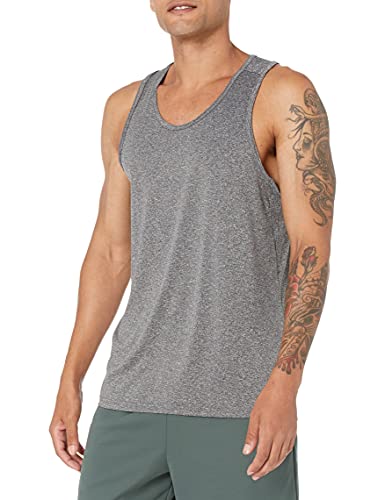 Amazon Essentials Herren Leichtes, Schnelltrocknendes Gym-Tanktop Aus Funktionsstretch, Schwarz Heide, XL von Amazon Essentials