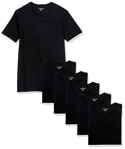 Amazon Essentials Herren Unterhemd Mit V-Ausschnitt, Atmungsaktiv, Baumwolle, 6er-Pack, Schwarz, M von Amazon Essentials