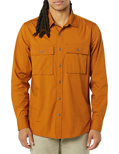 Amazon Essentials Herren Utility-Hemd mit Langen Ärmeln, Zwei Taschen und Standard-Passform (Früher Goodthreads), Dunkles Karamell, XL von Amazon Essentials