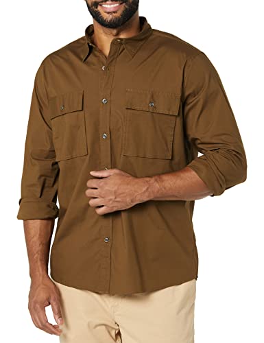 Amazon Essentials Herren Utility-Hemd mit Langen Ärmeln, Zwei Taschen und Standard-Passform (Früher Goodthreads), Dunkles Olivgrün, L von Amazon Essentials
