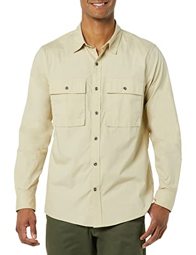 Amazon Essentials Herren Utility-Hemd mit Langen Ärmeln, Zwei Taschen und Standard-Passform (Früher Goodthreads), Hellbronze, XS von Amazon Essentials