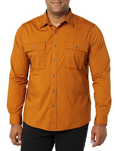 Amazon Essentials Herren Utility-Hemd mit Langen Ärmeln, Zwei Taschen und schmaler Passform (Früher Goodthreads), Dunkles Karamell, XXL Tall von Amazon Essentials