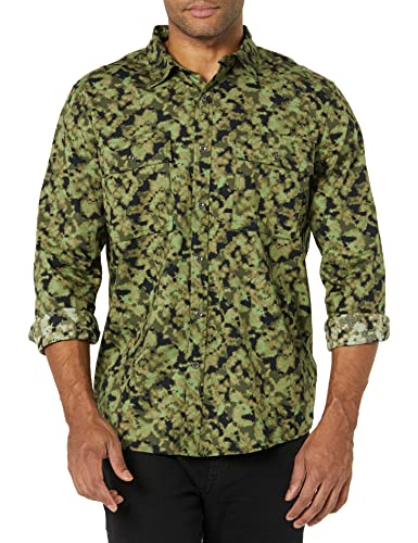 Amazon Essentials Herren Utility-Hemd mit Langen Ärmeln, Zwei Taschen und schmaler Passform (Früher Goodthreads), Grün Military Muster, L Tall von Amazon Essentials