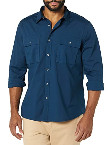 Amazon Essentials Herren Utility-Hemd mit Langen Ärmeln, Zwei Taschen und schmaler Passform (Früher Goodthreads), Indigo, XXL von Amazon Essentials