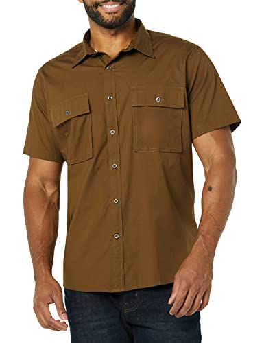 Amazon Essentials Herren Utility-Hemd mit kurzen Ärmeln, Zwei Taschen und Standard-Passform (Früher Goodthreads), Dunkles Olivgrün, XXL von Amazon Essentials