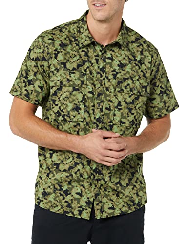 Amazon Essentials Herren Utility-Hemd mit kurzen Ärmeln, Zwei Taschen und Standard-Passform (Früher Goodthreads), Grün Military Muster, L von Amazon Essentials