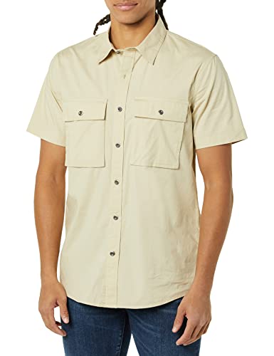 Amazon Essentials Herren Utility-Hemd mit kurzen Ärmeln, Zwei Taschen und Standard-Passform (Früher Goodthreads), Helles Khakibraun, XXL von Amazon Essentials