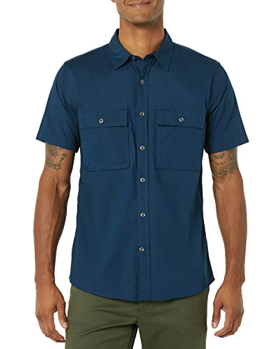 Amazon Essentials Herren Utility-Hemd mit kurzen Ärmeln, Zwei Taschen und Standard-Passform (Früher Goodthreads), Indigo, XXL von Amazon Essentials